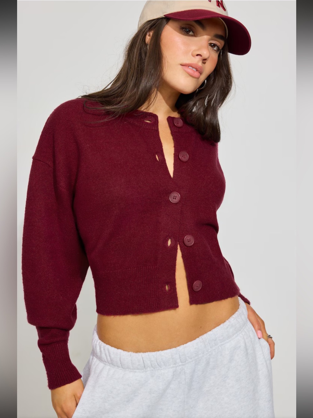 Garage Renee Spongy Cropped Cardigan Sweater Sour Cherry M NWT